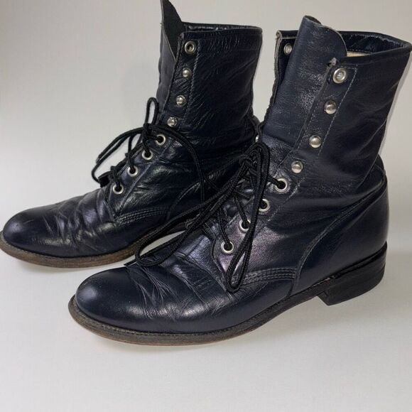 Vintage black leather Justin lace up Roper boots Sz 6.5 L0504 cowgirl - Picture 1 of 7